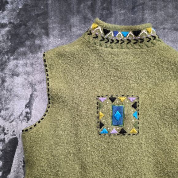 Icelandic Design Womens Wool Vest Embroidered Green Button Up Size S - Picture 7 of 14